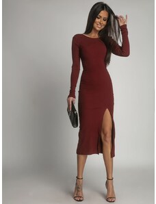 FASARDI Elegant burgundy dress with an open back and a slit at the front