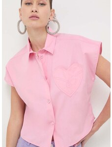 Moschino Jeans pamut ing női, galléros, rózsaszín, relaxed