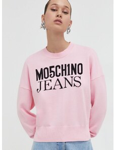 Moschino Jeans pamut pulóver könnyű, rózsaszín