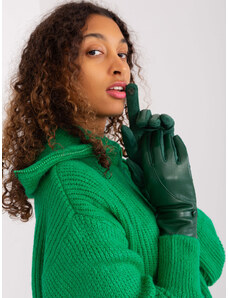 Fashionhunters Dark green gloves with eco-leather