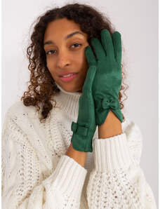 Fashionhunters Dark green elegant gloves with bow