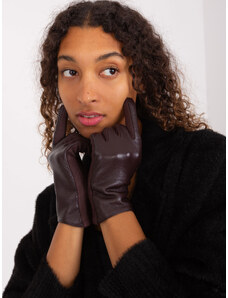 Fashionhunters Dark brown gloves with eco-leather