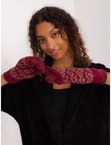 Fashionhunters Burgundy warm gloves with patterns