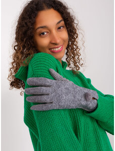 Fashionhunters Dark grey tactile gloves with pompom