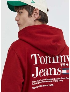 Tommy Jeans felső bordó, férfi, nyomott mintás, kapucnis