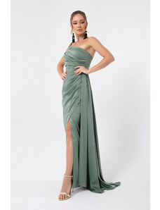 Lafaba Women's Turquoise One-Shoulder Satin Evening Dress & Prom Dress