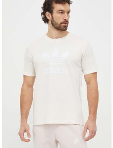 adidas Originals pamut póló Trefoil bézs, férfi, nyomott mintás, IU2367