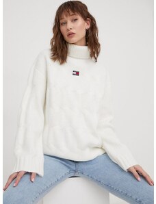 Tommy Jeans pulóver női, fehér, garbónyakú