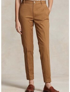 Polo Ralph Lauren nadrág női, bézs, magas derekú egyenes