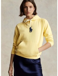 Polo Ralph Lauren pamut melegítőfelső sárga, női, nyomott mintás, kapucnis