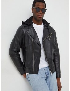 Karl Lagerfeld bőrdzseki férfi, fekete, átmeneti
