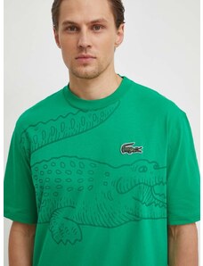 Lacoste pamut póló zöld, férfi, nyomott mintás