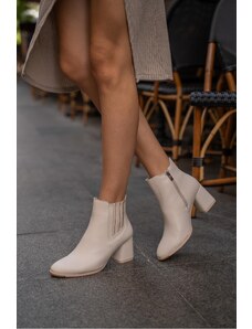 Madamra Beige Women's Flat Toe Elastic Boots