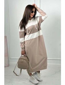 Kesi Tri-color dress with hood ecru + light beige + dark beige