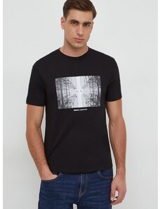 Armani Exchange pamut póló fekete, férfi, nyomott mintás