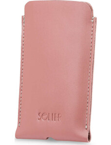 SOLIER Világos rózsaszín bőr telefontok iPhone 12, 13, 14 telefonokhoz (ETUI NA IPHONE 13/14 SA57 PINK)