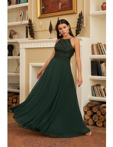 Carmen Emerald Sequined Long Evening Dress with Sequins