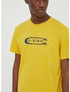 G-Star Raw pamut póló sárga, férfi, nyomott mintás