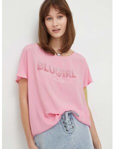 Blugirl Blumarine felső selyemkeverékből rózsaszín, nyomott mintás