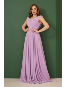 Carmen Lilac Chiffon Degajee Neck Long Evening Dress And Invitation Dress
