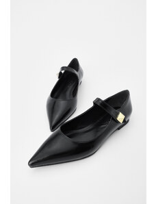 Marjin Women's Pointed Toe Flats with Velcro and Stones Side-tie Black.