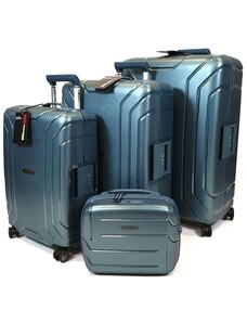 Touareg MATRIX csatos négykerekű metálzöld, 3db-os bőrönd + kozmetikai táska szett BD28-metálzöld 4db-os szett