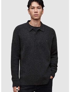 AllSaints gyapjú pulóver SHAPLEY LS POLO fekete