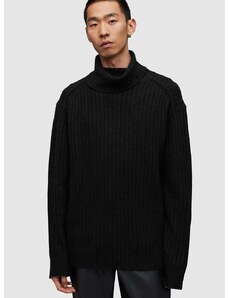 AllSaints gyapjú pulóver VARID meleg, fekete, garbónyakú