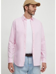 United Colors of Benetton pamut ing férfi, legombolt galléros, rózsaszín, regular