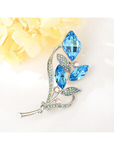 Platinával bevont exkluzív virágszál bross kék Swarovski kristályokkal (0205.)