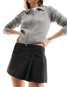 Pull&Bear pleated tailored micro mini skirt in dark grey