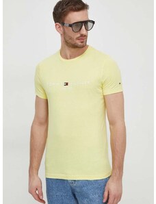 Tommy Hilfiger pamut póló sárga, férfi, nyomott mintás