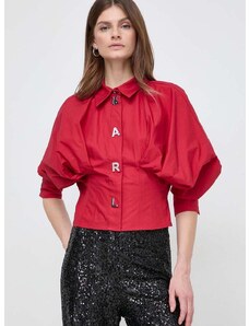 Karl Lagerfeld pamut ing női, galléros, piros, relaxed
