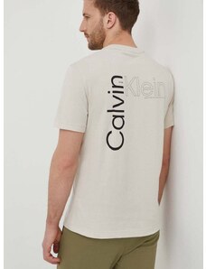 Calvin Klein pamut póló bézs, férfi, nyomott mintás