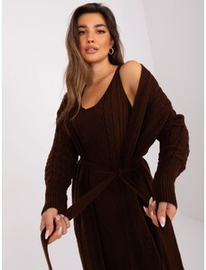 Fashionhunters Dark Brown Two-Piece Cable Knitted Set
