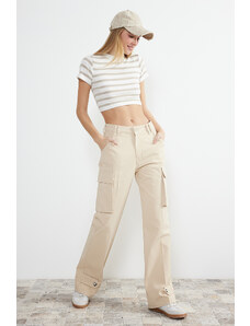 Trendyol Beige More Sustainable High Waist Wide Leg Jeans with Cargo Pockets