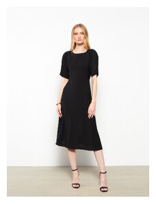 LC Waikiki Crepe Women's Crepe Dress with a Crew Neck and Short Sleeves.