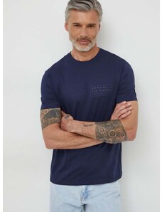 Armani Exchange pamut póló sötétkék, férfi, nyomott mintás