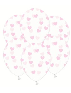 PartyDeco Lufi - Átlátszó rózsaszín szívecskékkel 50 db