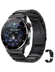 Smart Watch QW33 magyar nyelvű okosóra Bluetooth telefon funkciókkal - fekete-fém