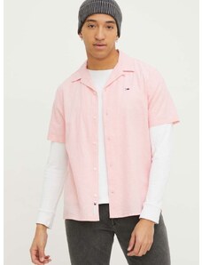 Tommy Jeans lenvászon ing rózsaszín, regular