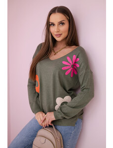 Kesi Sweater blouse with khaki floral pattern