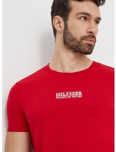 Tommy Hilfiger pamut póló piros, férfi, nyomott mintás