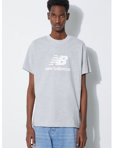 New Balance pamut póló Essentials Cotton szürke, férfi, nyomott mintás, MT41502AG
