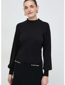 Silvian Heach pulóver könnyű, női, fekete, félgarbó nyakú