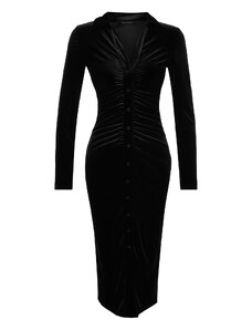 Trendyol Black Velvet Fitted/Slippery Polo Neck Midi kötött ruha