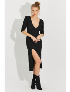 Cool & Sexy Cool & szexi női fekete hasított Camisole midi ruha Yi2497