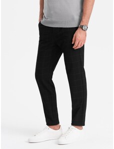 Ombre Clothing Men's pants with a classic cut in a delicate check - black V5 OM-PACP-0187