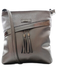 VIA55 női keresztpántos táska ferde zsebbel, rostbőr, ezüst