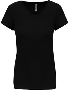 Kariban rövid ujjú Női V-nyakú sztreccs póló KA3015, Black-L